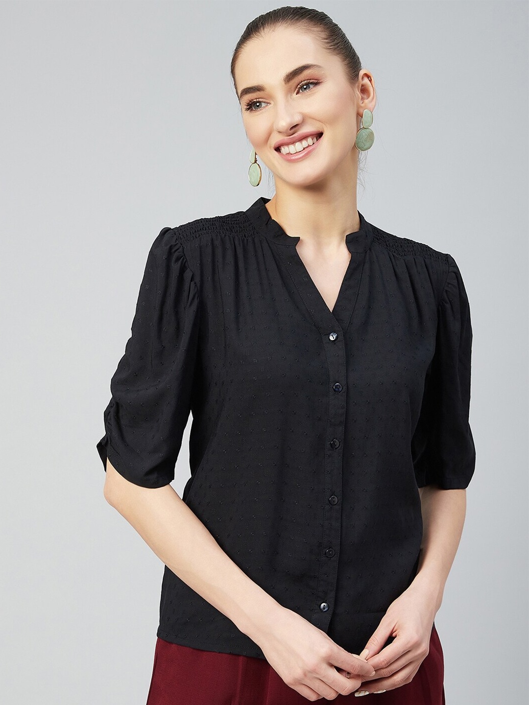 

Marie Claire Women Black Solid Casual Shirt