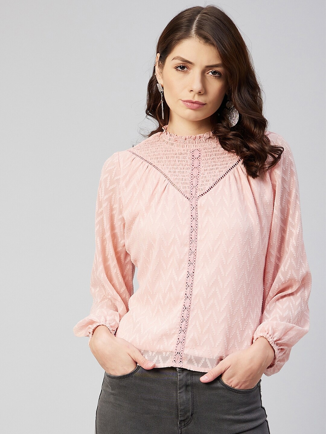 

Marie Claire Women Peach-Coloured Blouson Top