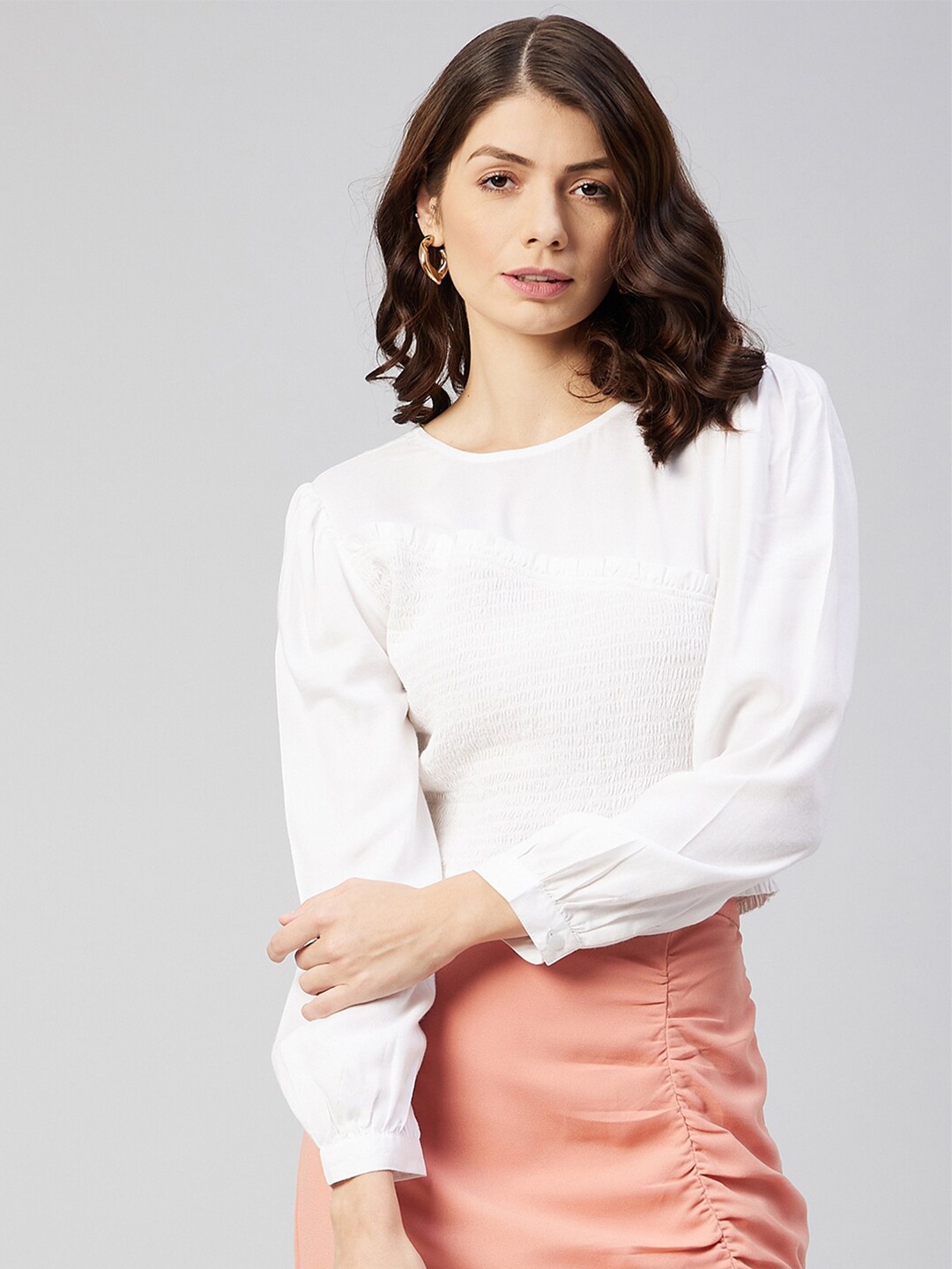 

Marie Claire Women White Smocked Top