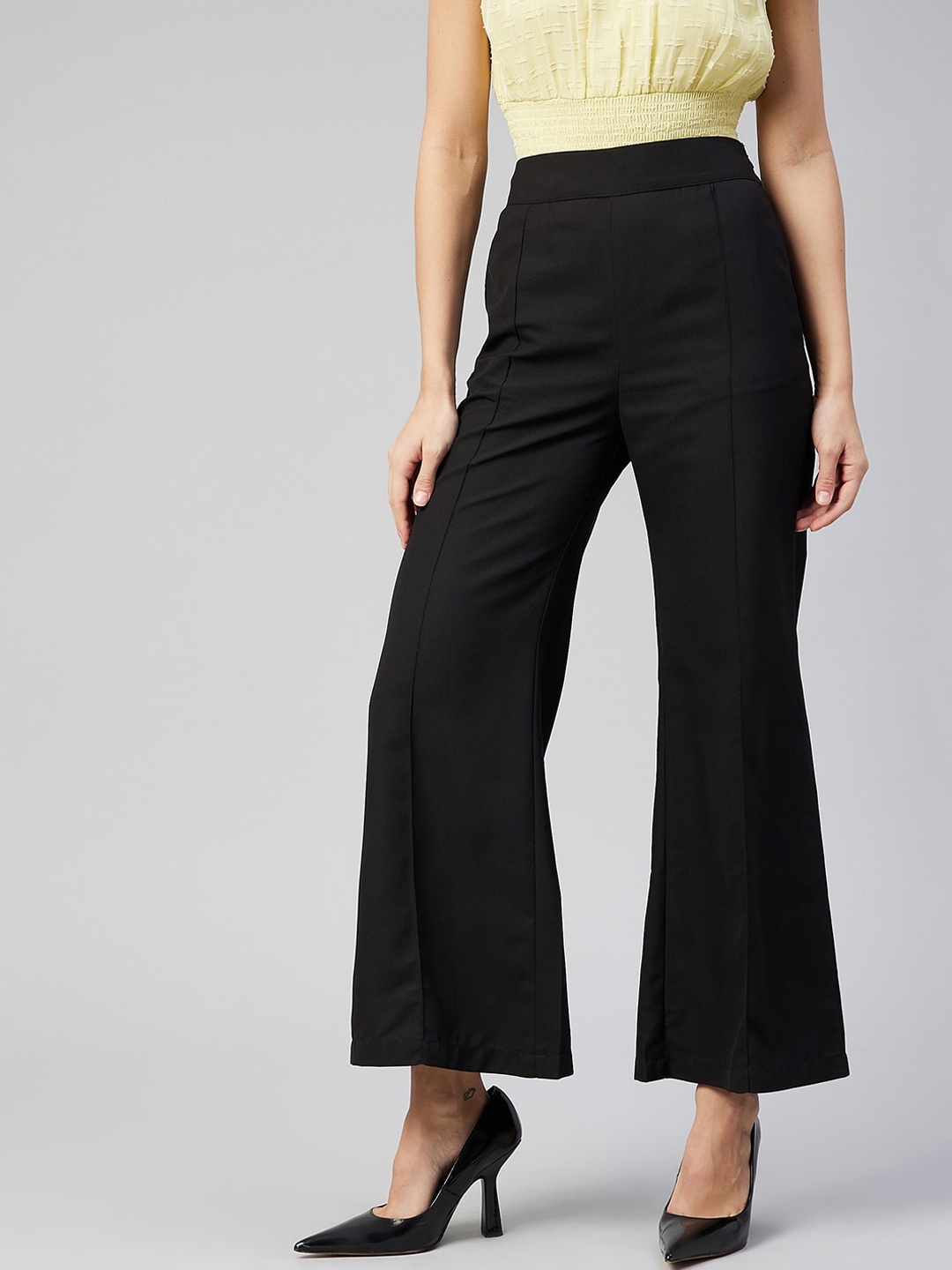 

Marie Claire Women Black Solid Pleated Crop Bootcut Trousers