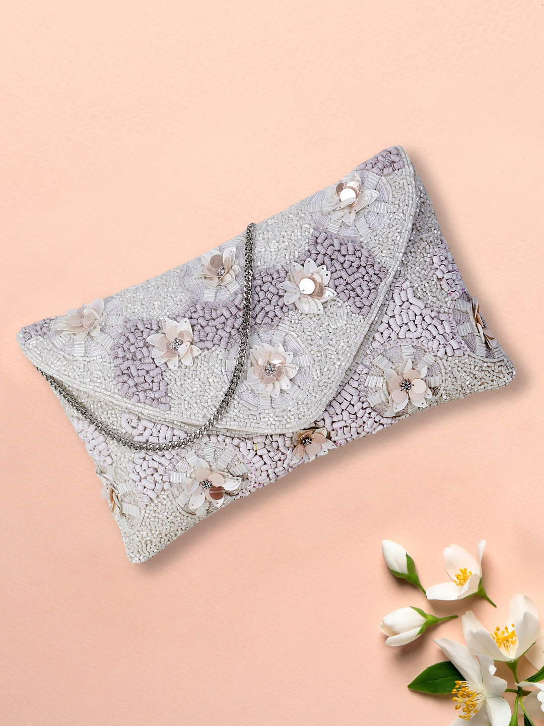

Anekaant White Embellished Bucket Sling Bag