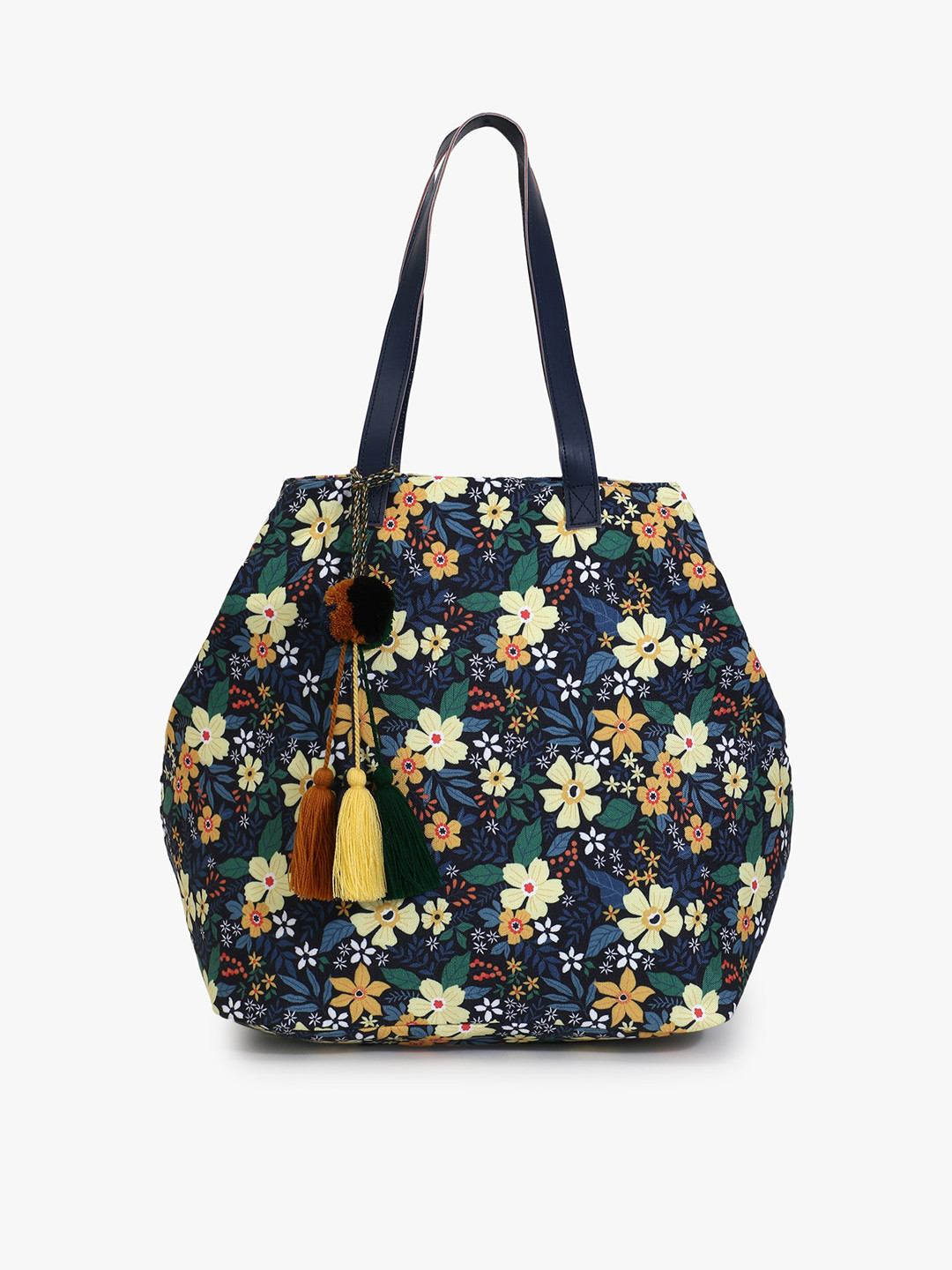 

Anekaant Multicoloured Floral Printed Shopper Tote Bag with Tasselled, Multi