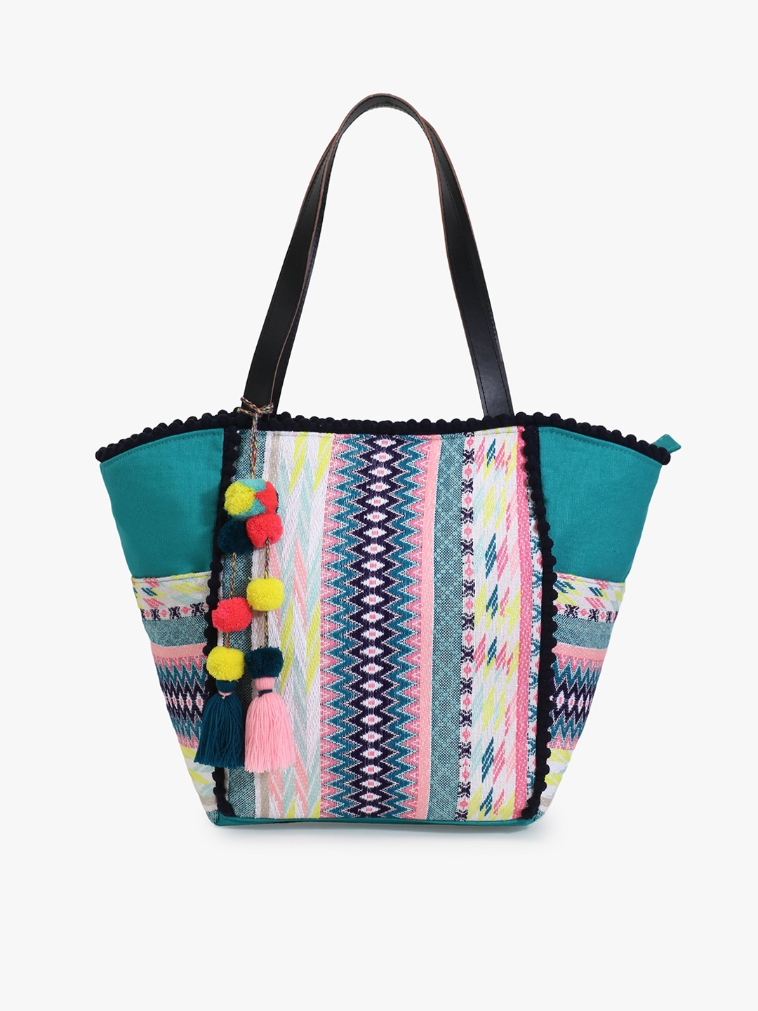 

Anekaant Sea Green Oversized Shopper Tote Bag with Tasselled