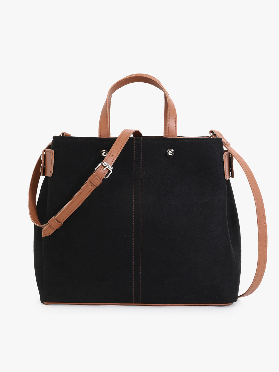 

Anekaant Black Suede Oversized Structured Handheld Bag with Tasselled