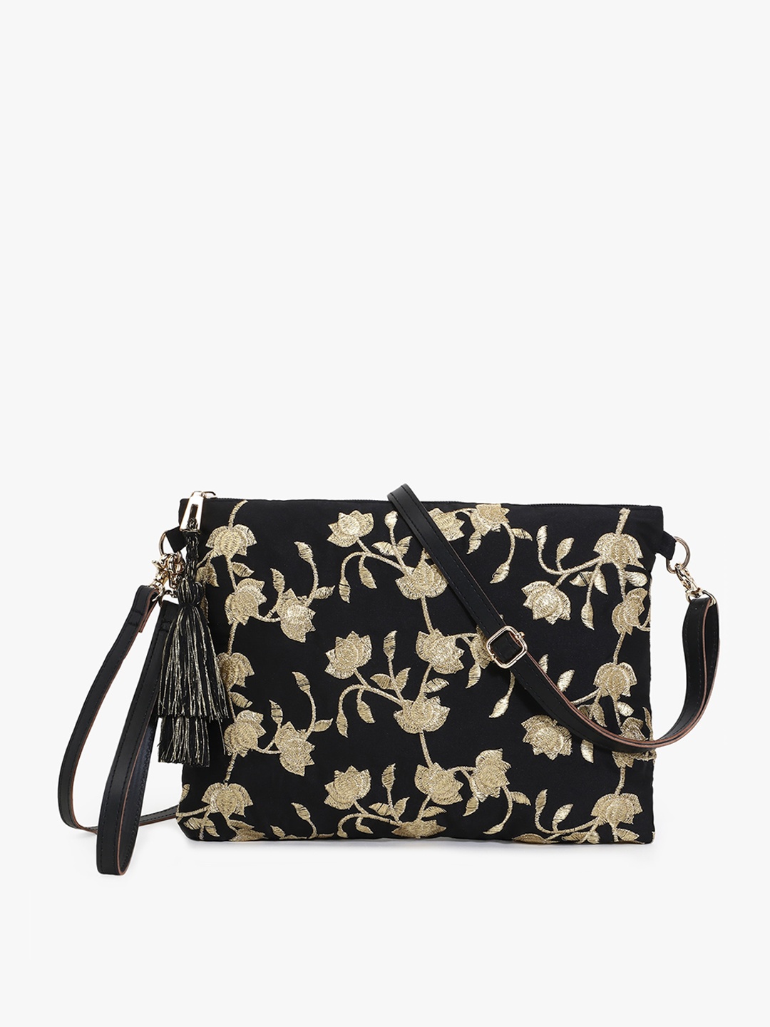 

Anekaant Women Black Embellished Structured Sling Bag