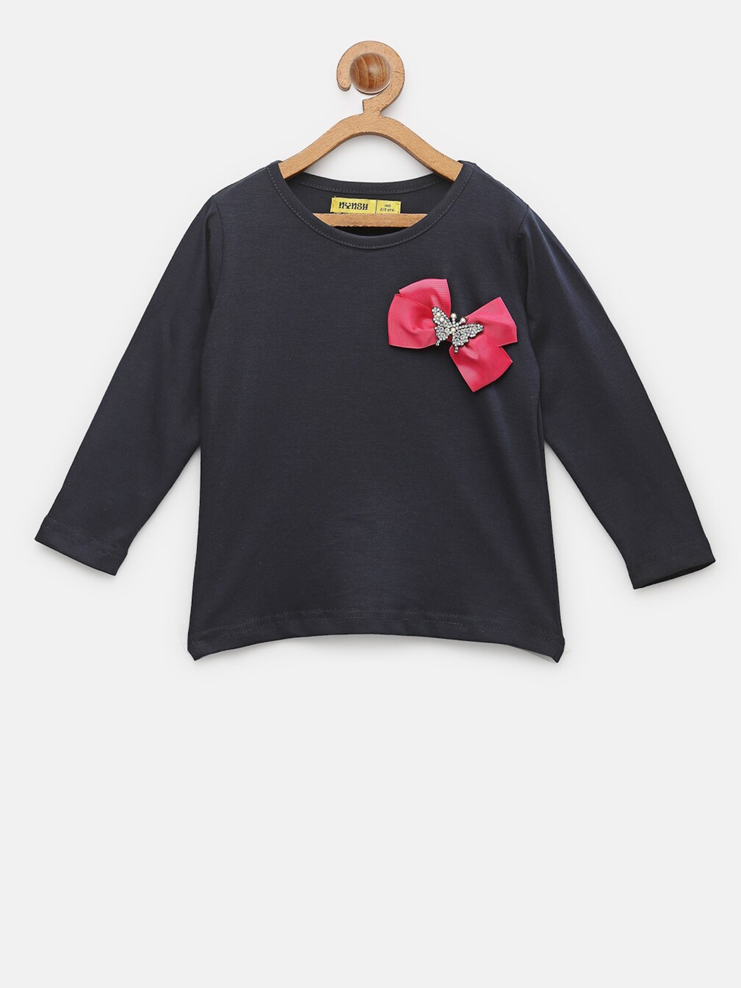 

NYNSH- PlusS Kids Girls Navy Blue Embellished Cotton T-shirt