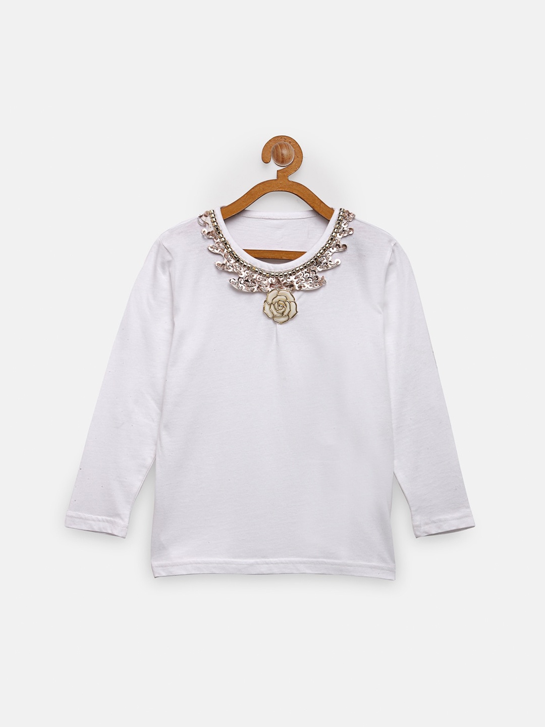 

NYNSH- PlusS Kids Girls White Applique Cotton T-shirt