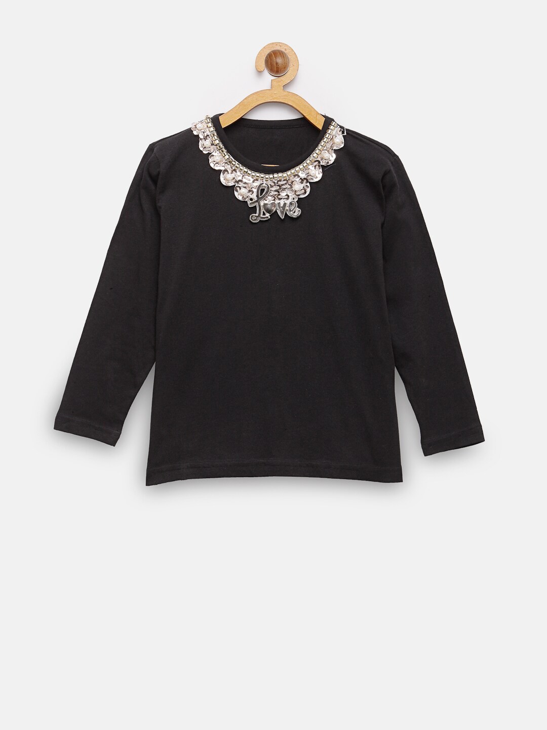 

NYNSH- PlusS Kids Girls Black Embellished Cotton T-shirt
