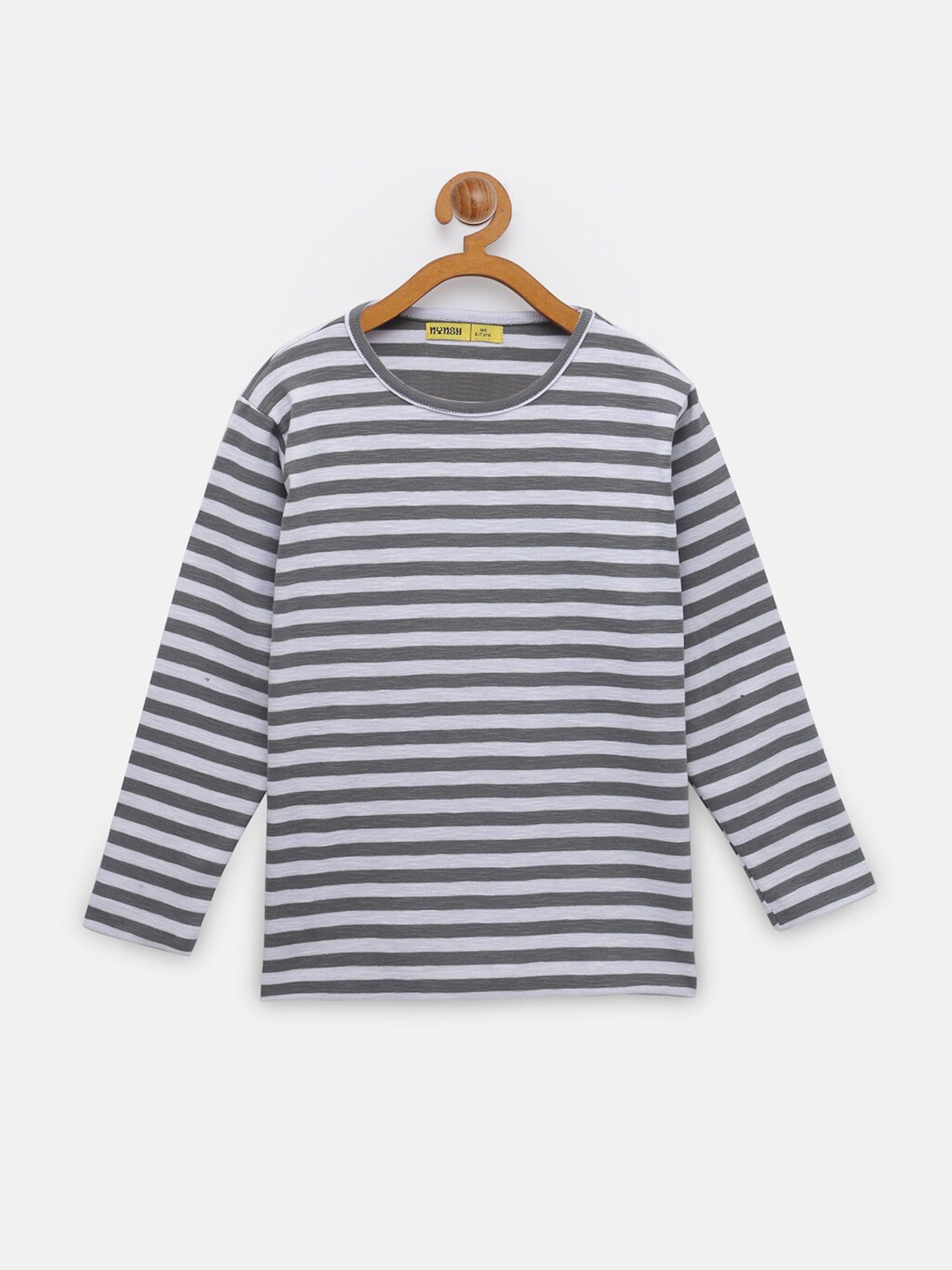 

NYNSH- PlusS Kids Girls White & Grey Striped Cotton T-shirt