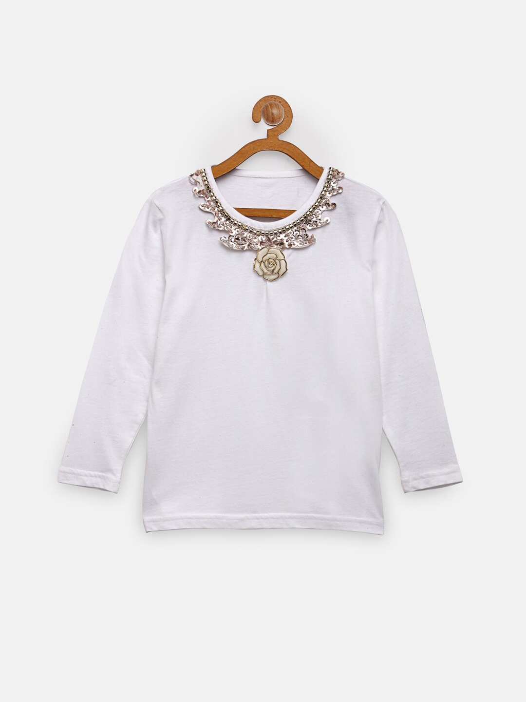 

NYNSH- PlusS Kids Girls White Applique Cotton T-shirt