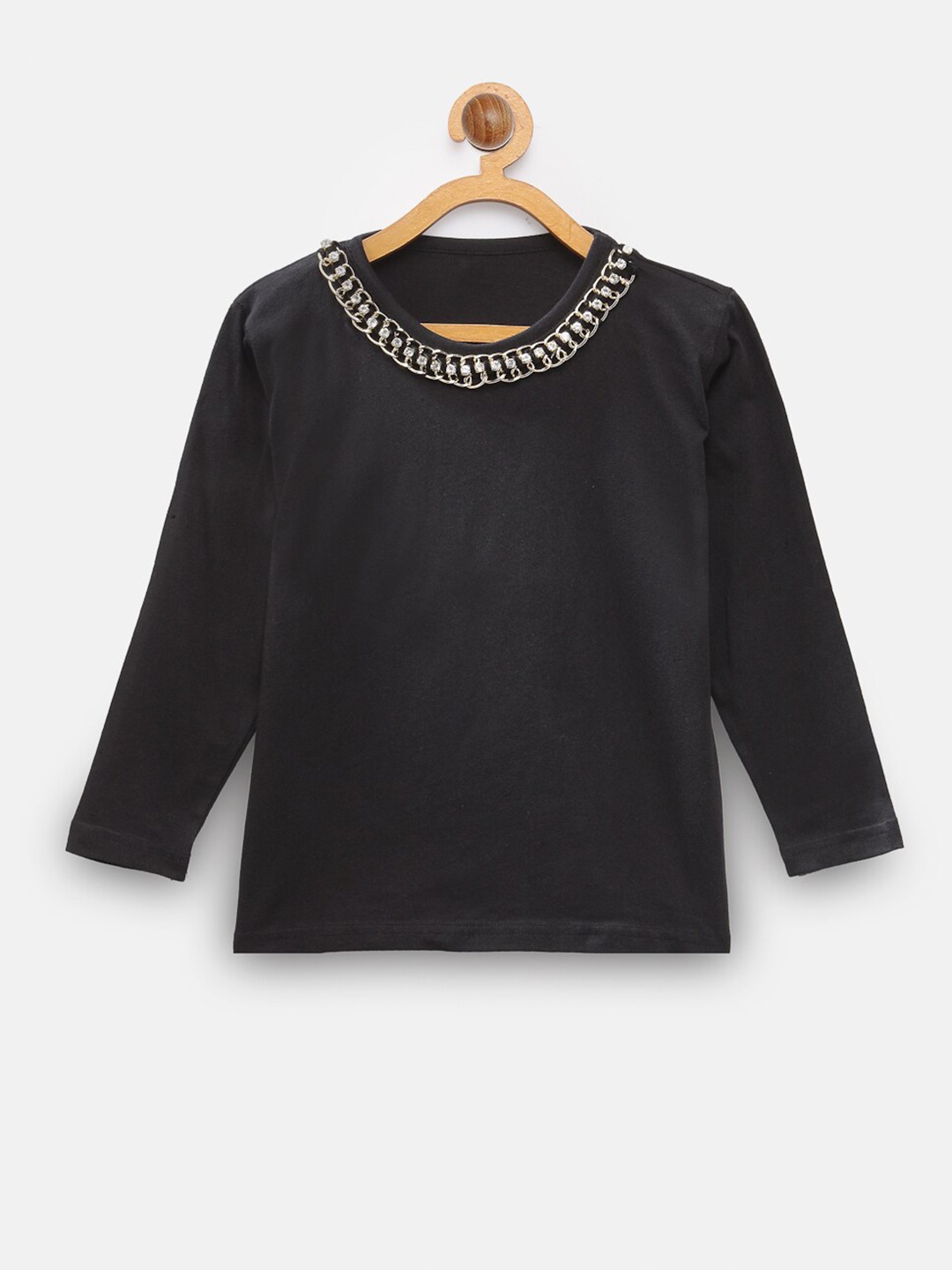 

NYNSH- PlusS Kids Girls Black Embellished Cotton T-shirt