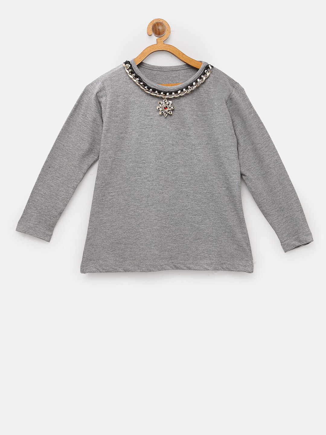 

NYNSH- PlusS Kids Girls Grey Embroidered Cotton T-shirt