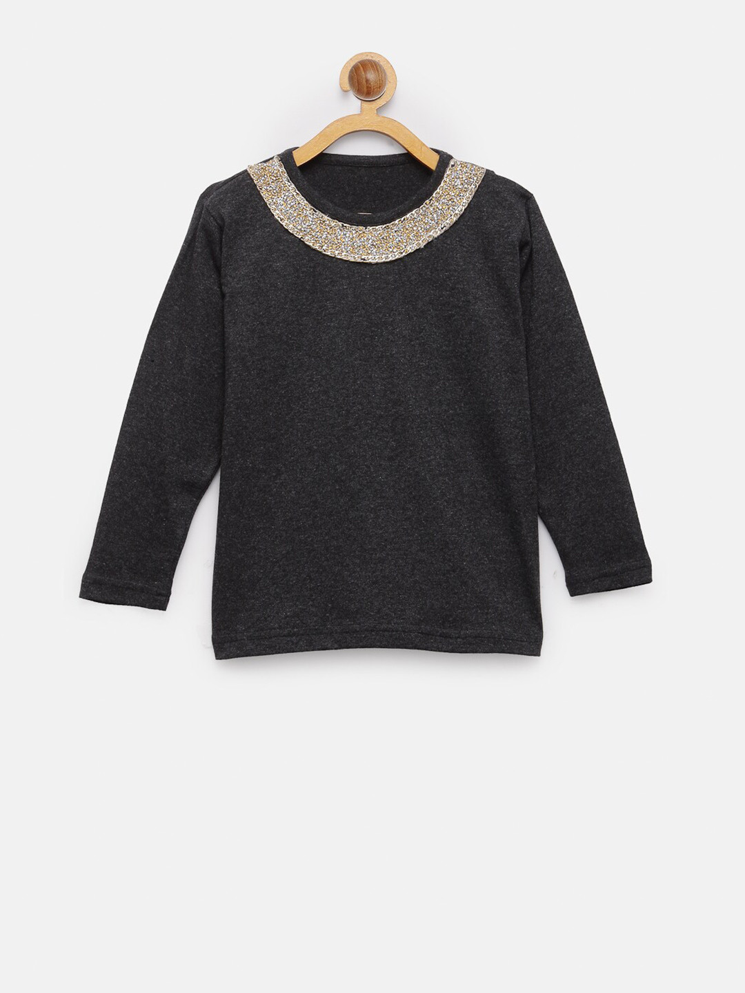 

NYNSH- PlusS Kids Girls Black & Gold-Toned Embellished Pure Cotton Top