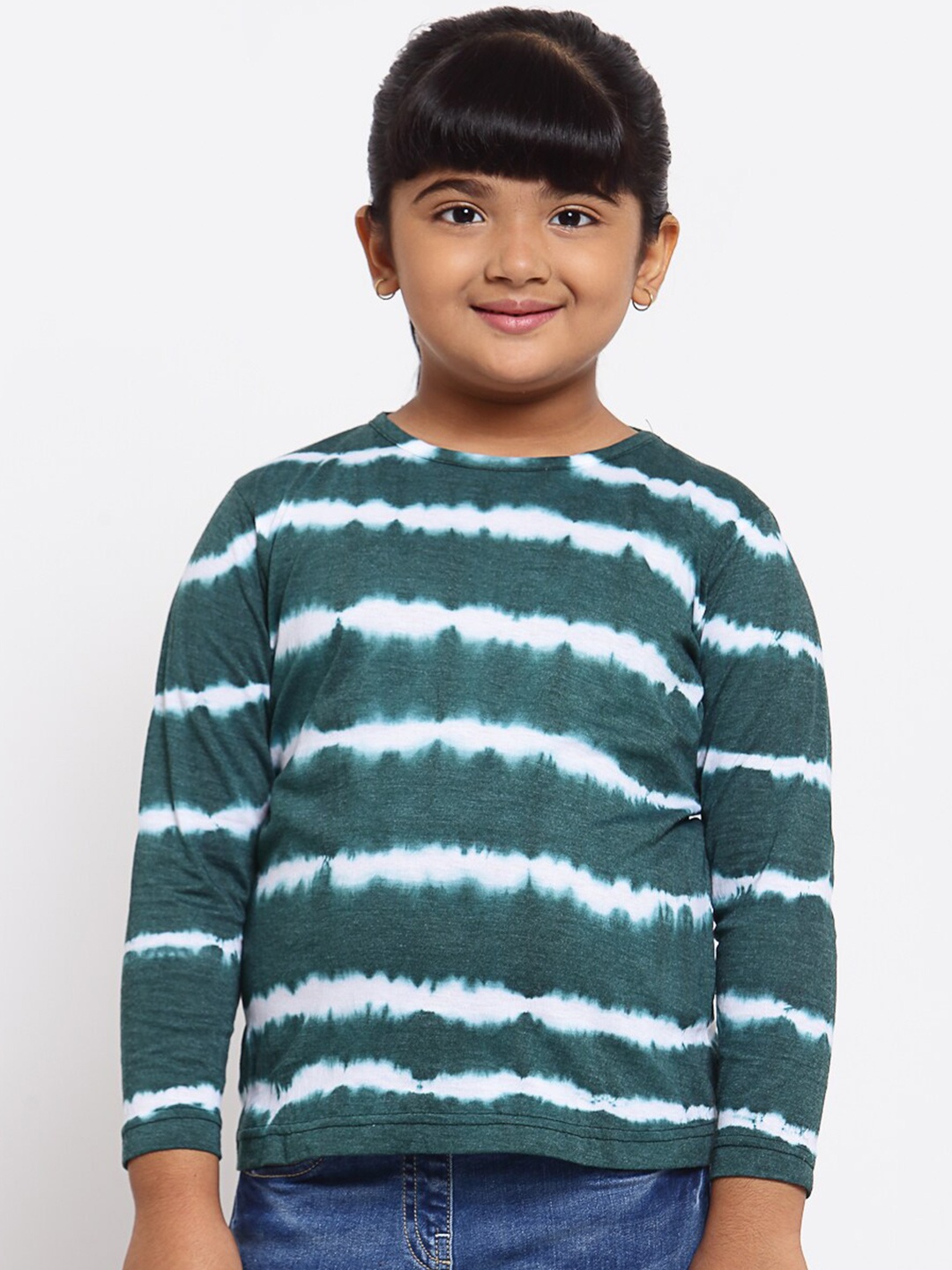 

NYNSH- PlusS Kids Girls Green & White Tie and Dye Dyed Pure Cotton T-shirt