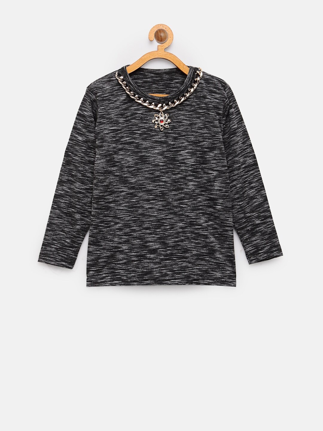 

NYNSH- PlusS Kids Girls Black Embellished Cotton T-shirt