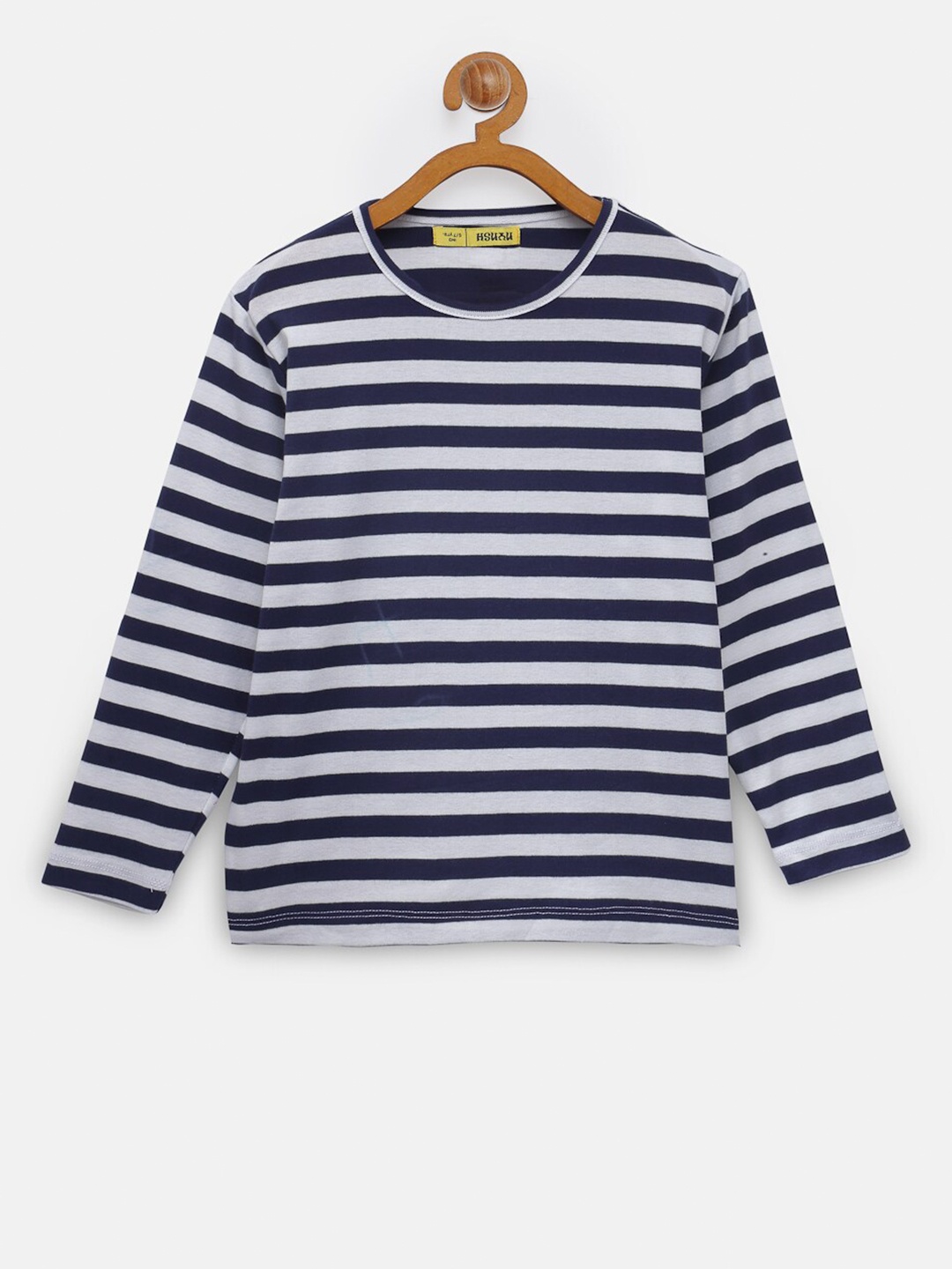 

NYNSH- PlusS Kids Girls White & Blue Striped Cotton T-shirt