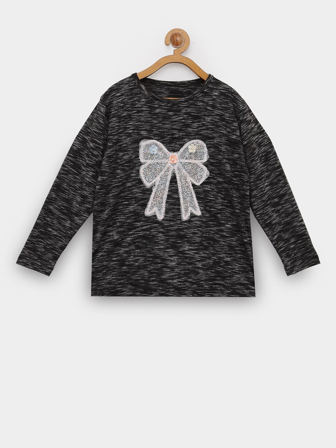 

NYNSH- PlusS Kids Girls Black Applique Cotton T-shirt