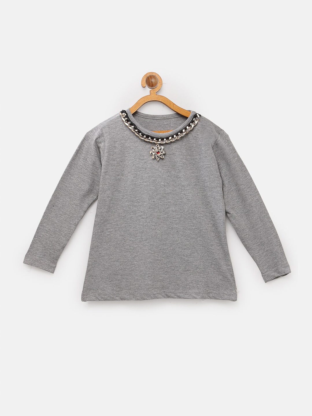 

NYNSH- PlusS Kids Girls Grey Applique Cotton T-shirt