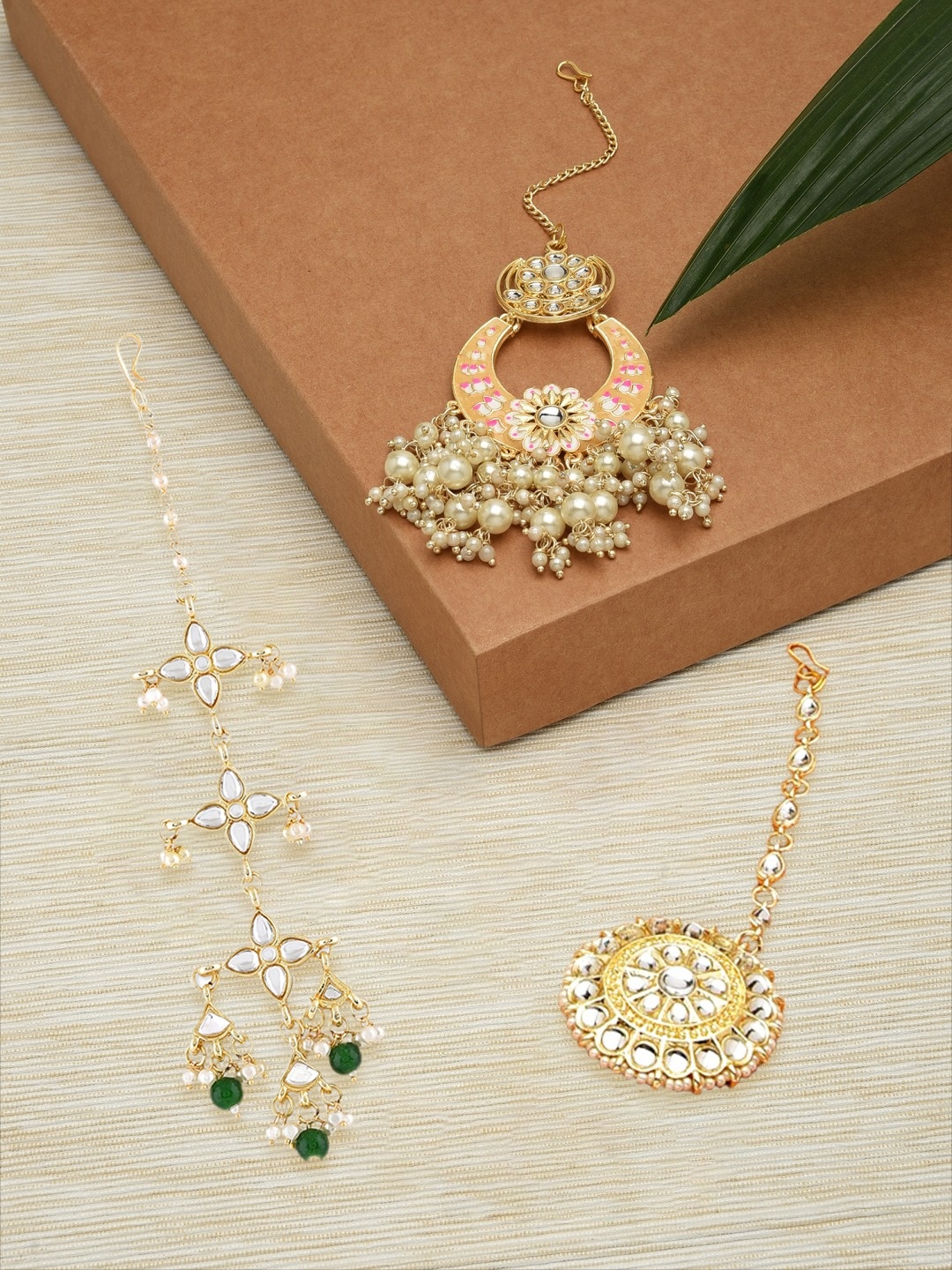 

Zaveri Pearls Set Of 3 Gold- Plated Kundan- Studded Maangtikka