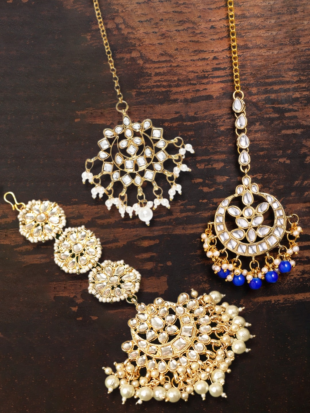 

Zaveri Pearls Set of 3 Gold-Plated Kundan Maangtikka