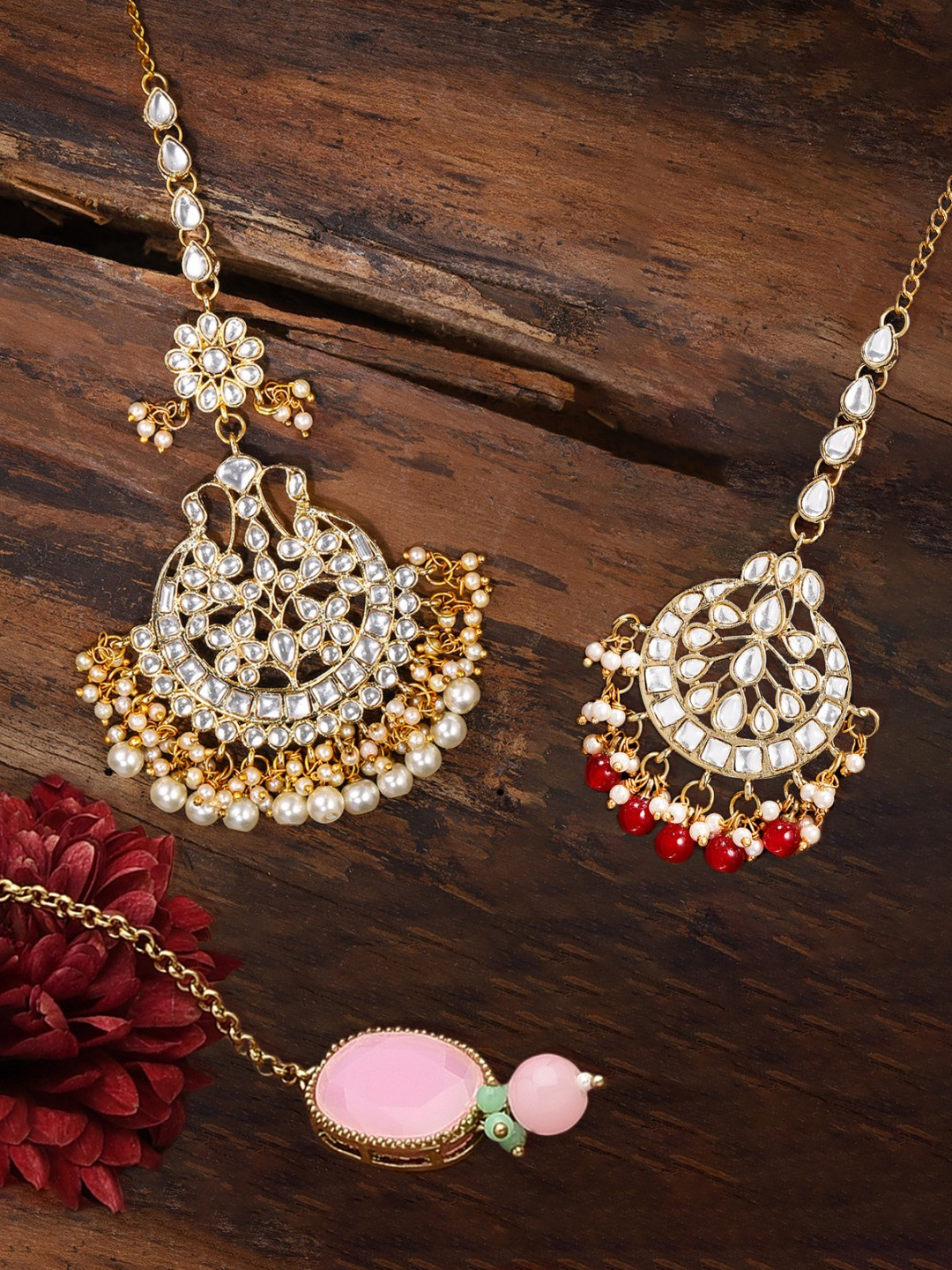 

Zaveri Pearls Set of 3 Gold-Plated Kundan-Studded Maang Tika