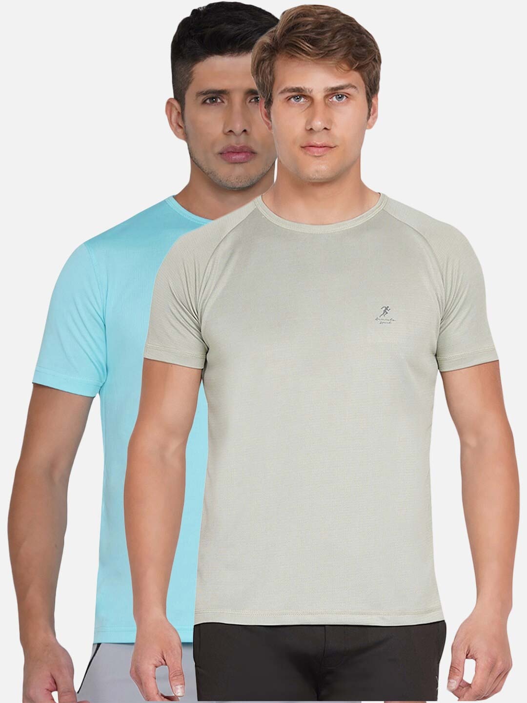 

ARMISTO Men Sea Green & Blue Set Of 2 Dri-FIT Training or Gym T-shirt