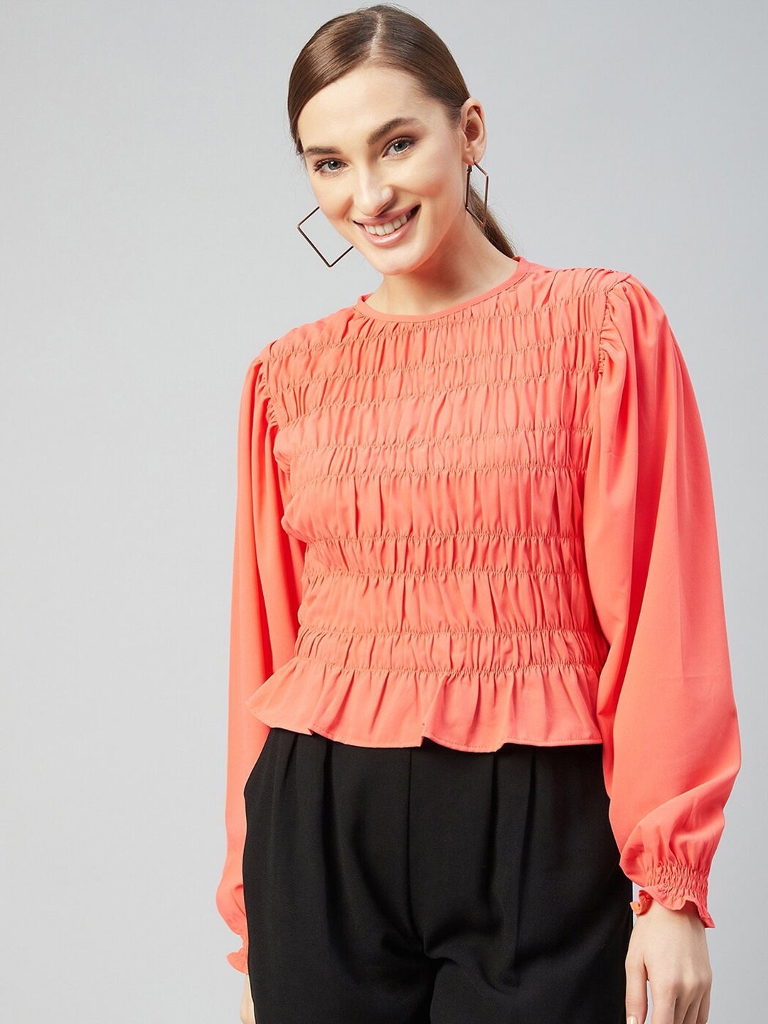 RARE Women Coral Smoked Top