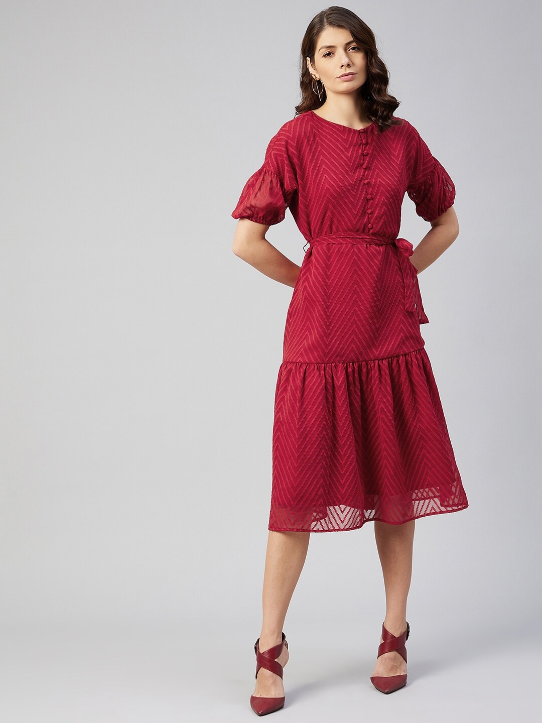 

RARE Women Maroon Georgette A-Line Midi Dress