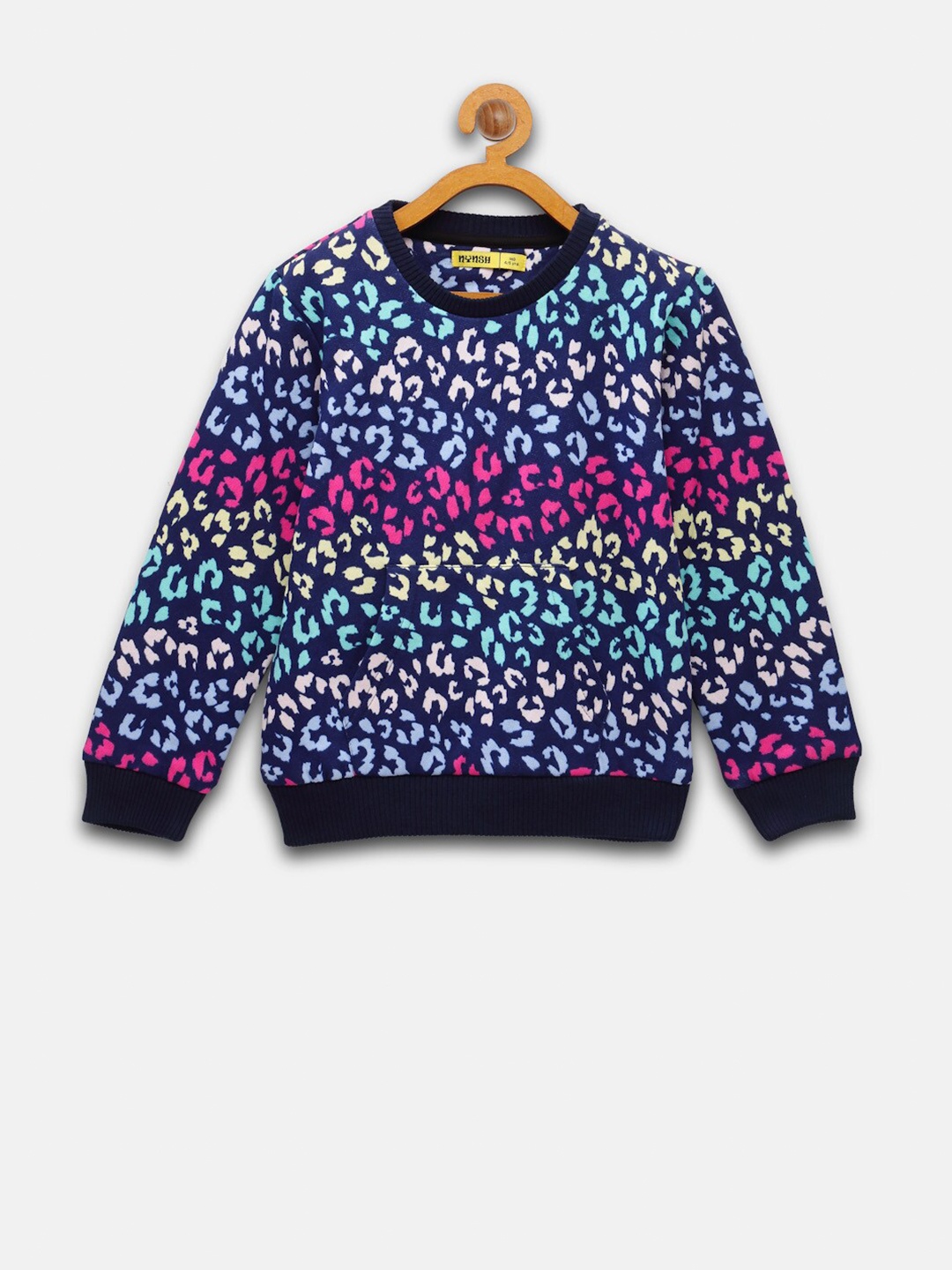 

NYNSH- PlusS Kids Girls Navy Blue Floral Printed Cotton Sweatshirt