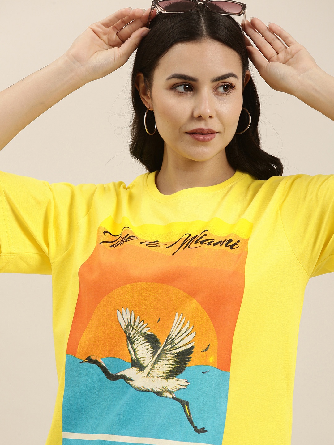 

Difference of Opinion Women Yellow Graphic Printed Pure Cotton Oversized T-Shirt