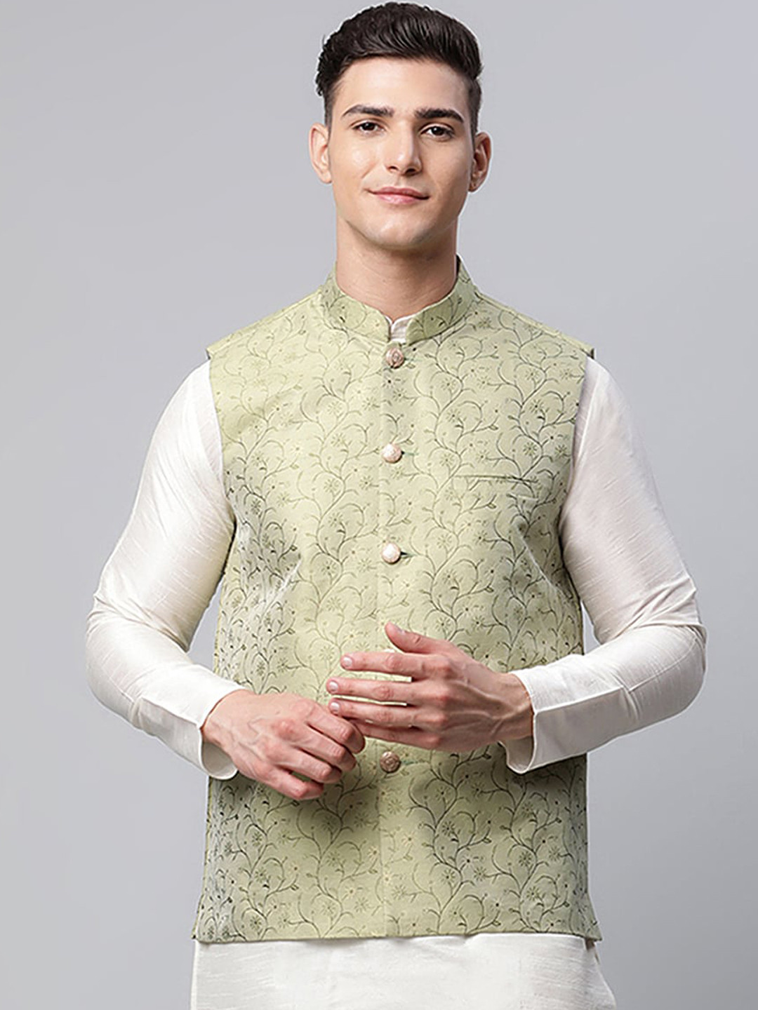

Jompers Men Green Embellished Nehru Jackets