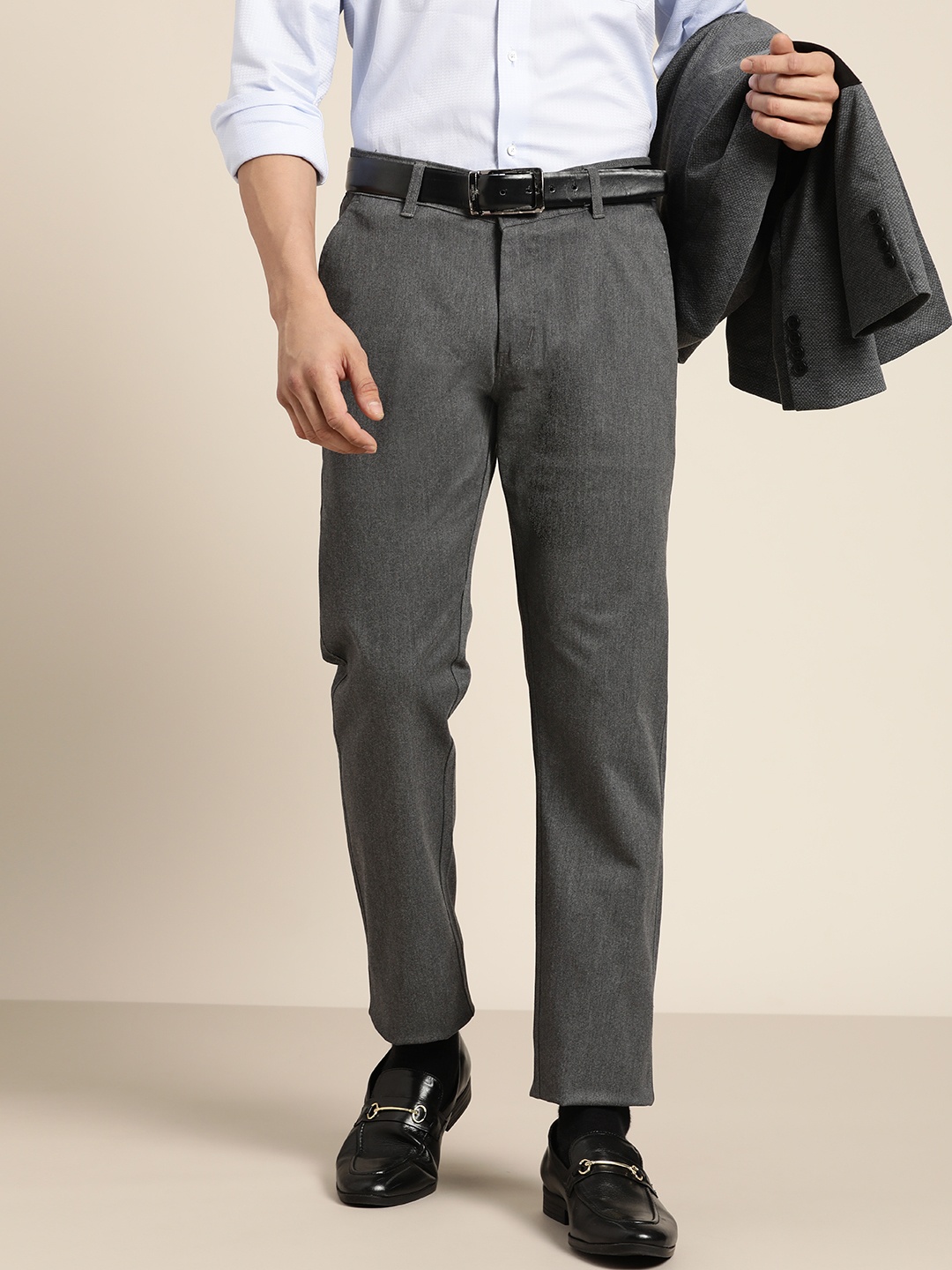 

Hancock Men Charcoal Slim Fit Cotton Trousers