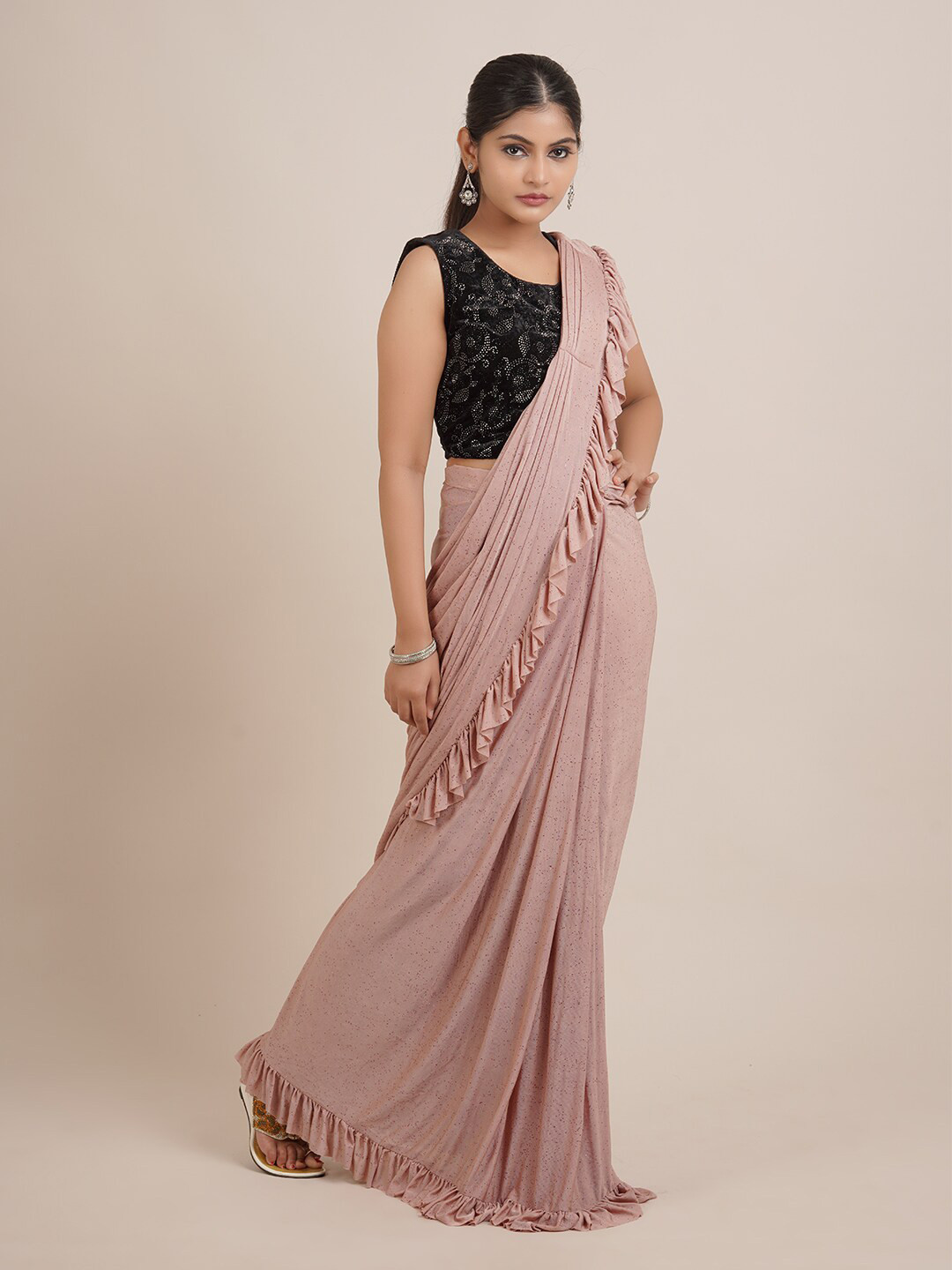 

Pothys Pink Embellished Satin Saree