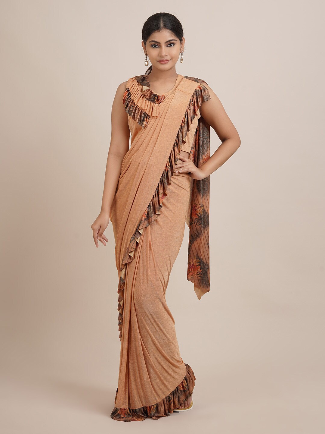 

Pothys Beige Embellished Satin Saree