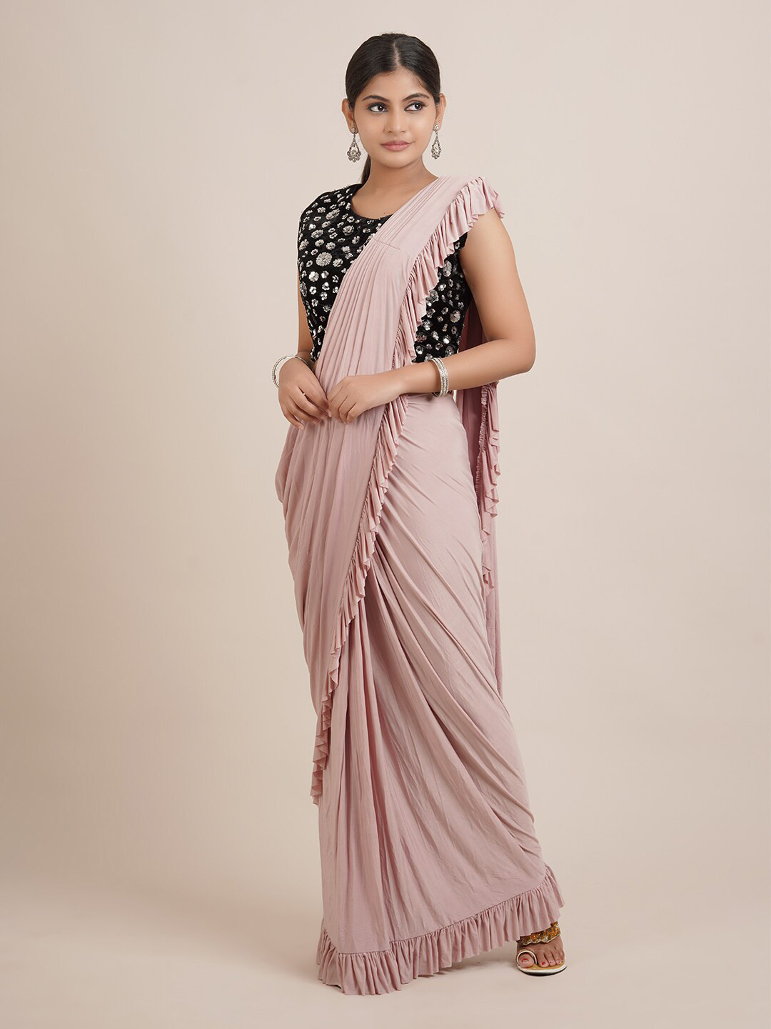

Pothys Dusty Pink Satin Ready to Wear Saree