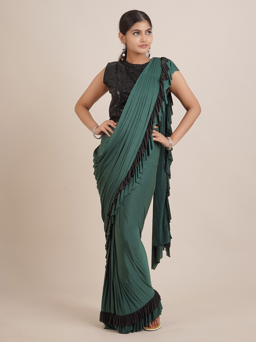 

Pothys Green & Black Satin Saree