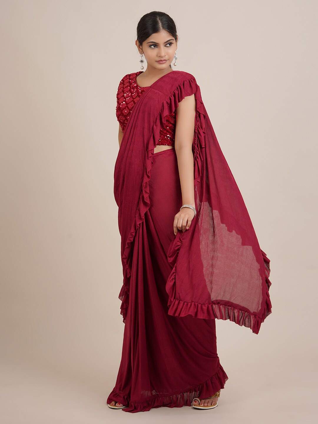 

Pothys Maroon Satin Saree