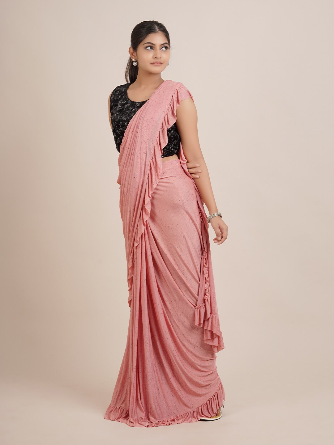 

Pothys Pink Satin Fusion Saree
