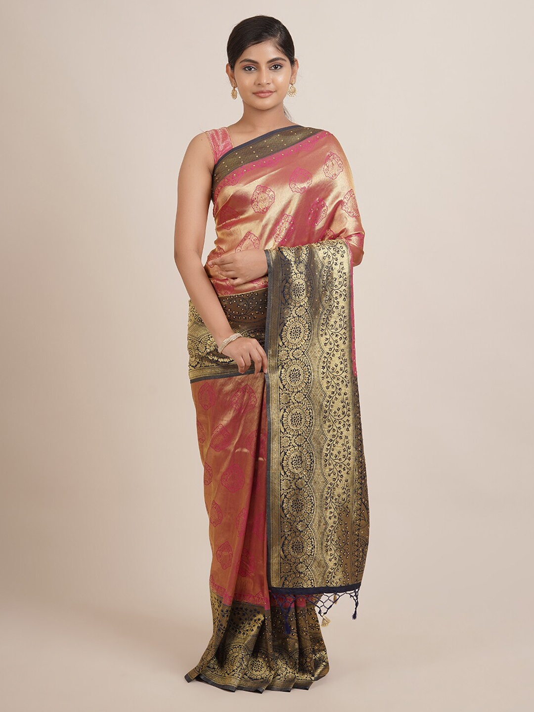 

Pothys Pink & Golden Ethnic Motifs Jute Silk Saree