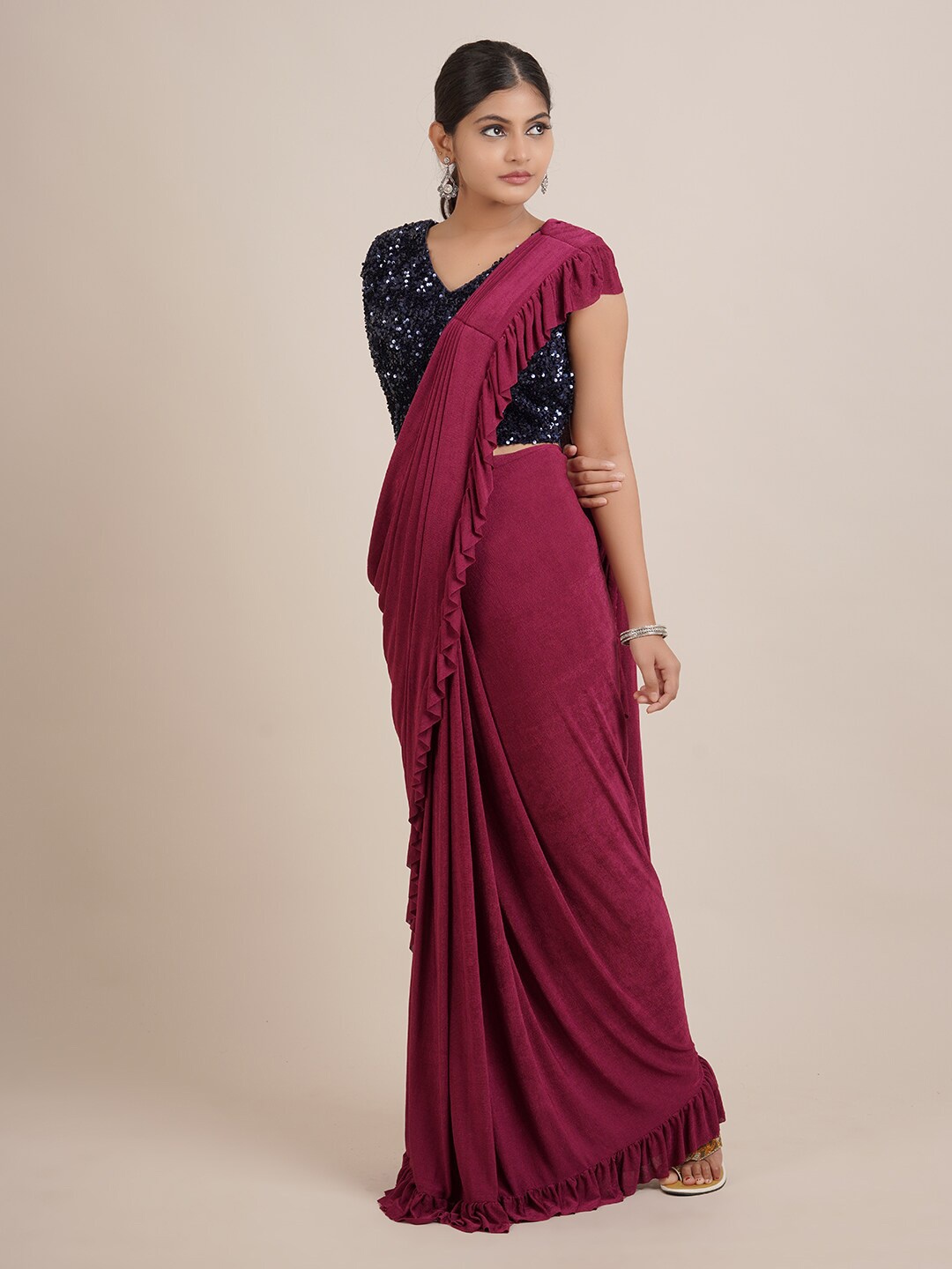 

Pothys Purple Solid Sequinned Saree