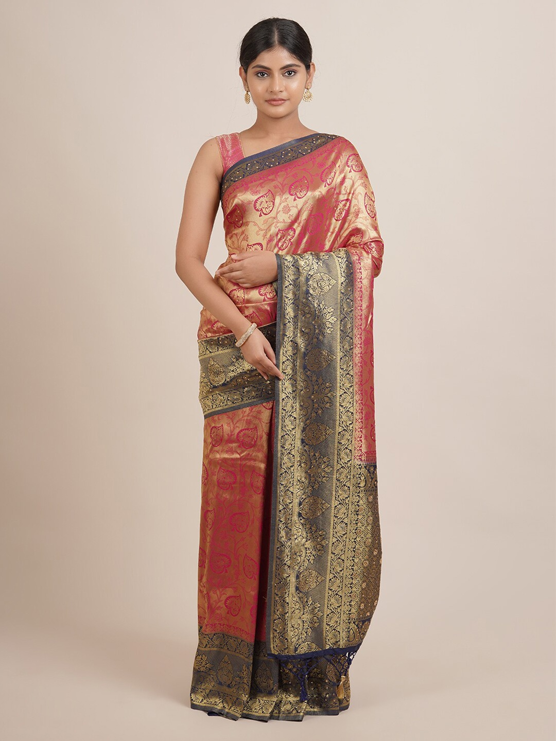 

Pothys Pink & Navy Blue Woven Design Zari Jute Silk Saree