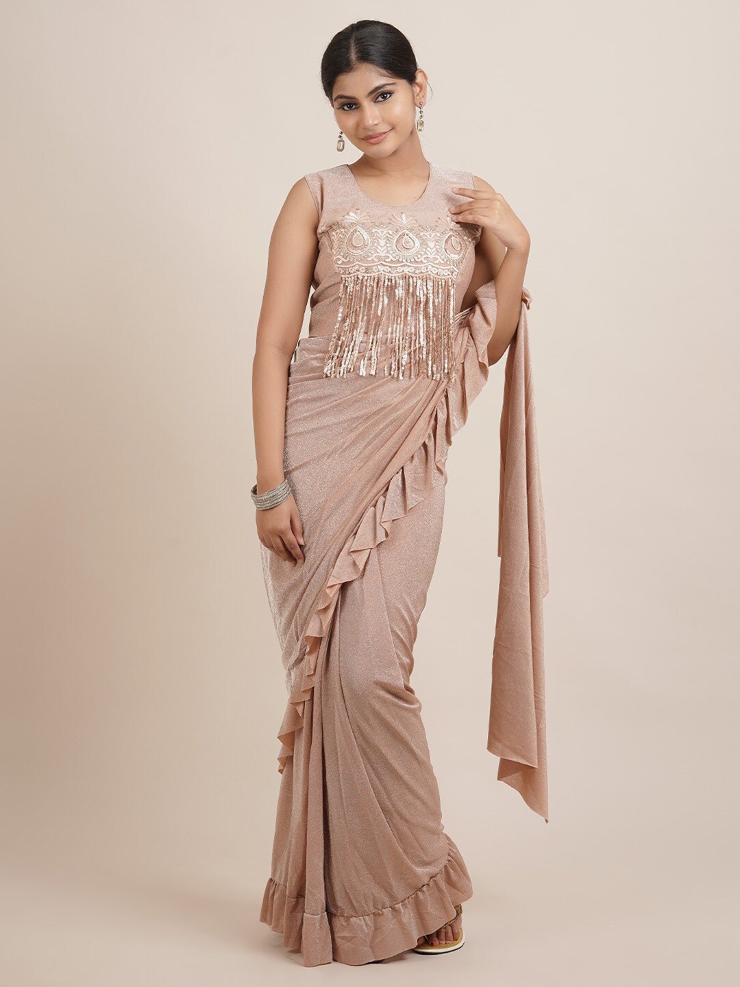 

Pothys Beige Satin Saree