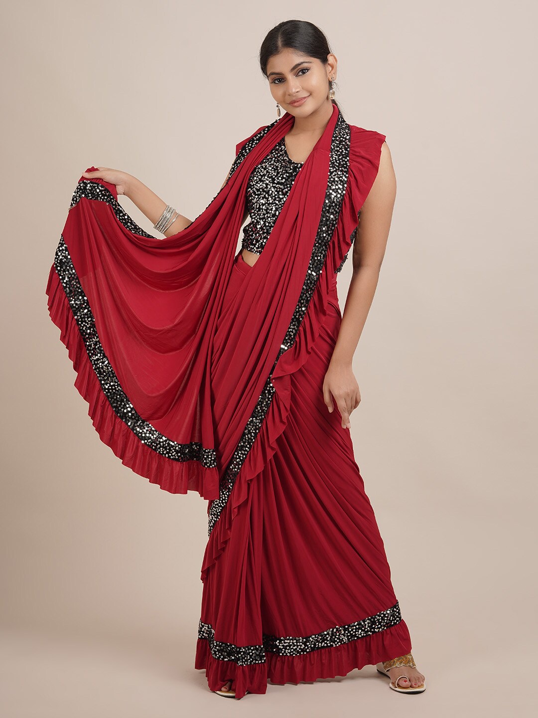 

Pothys Maroon & Black Embroidered Saree