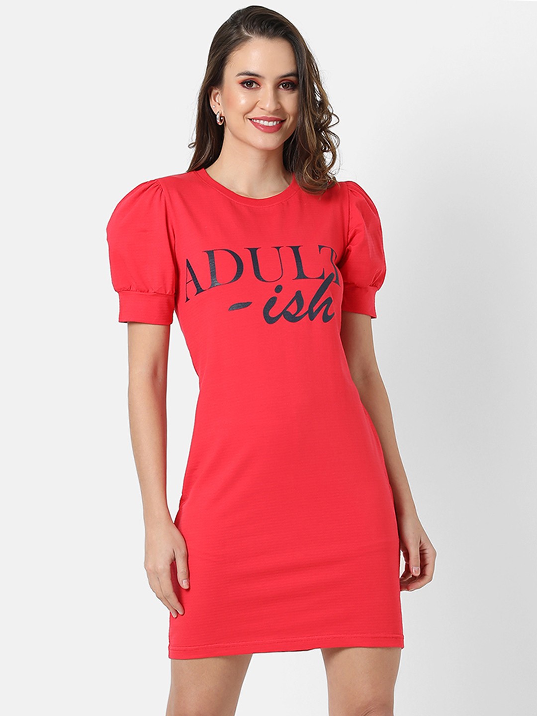 

Campus Sutra Women Red Printed Cotton T-shirt Dress