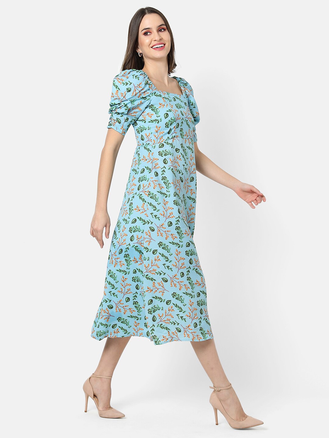 

Campus Sutra Women Green Floral Printed A-Line Midi Dress