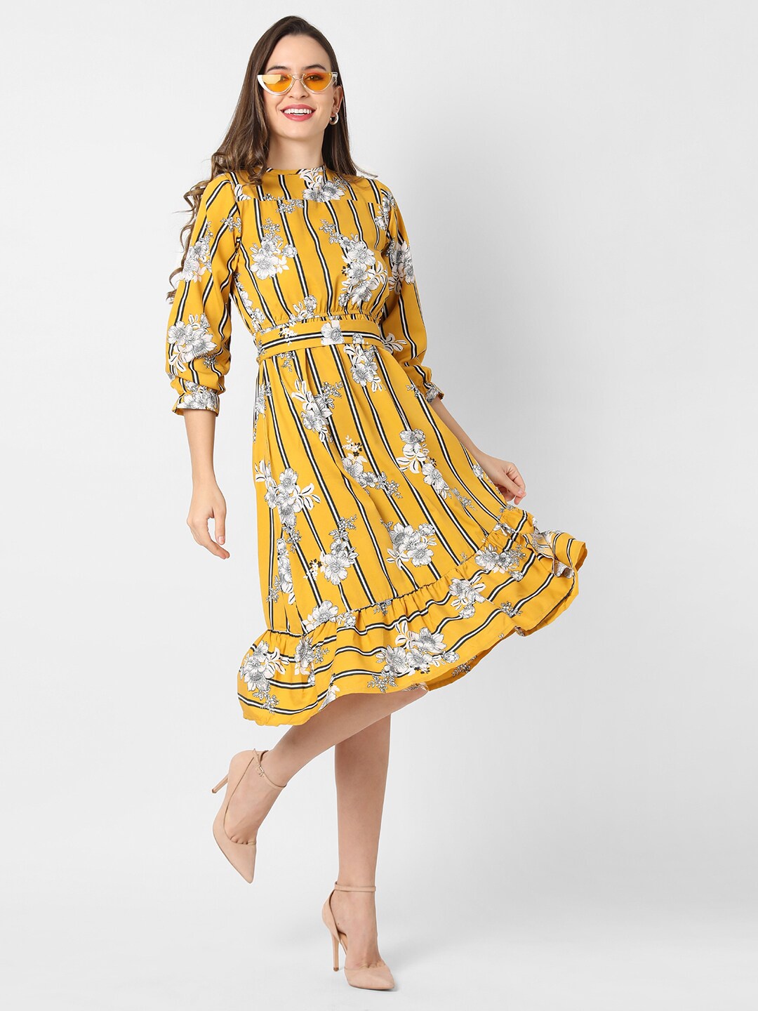 

Campus Sutra Women Yellow Floral Printed Dress