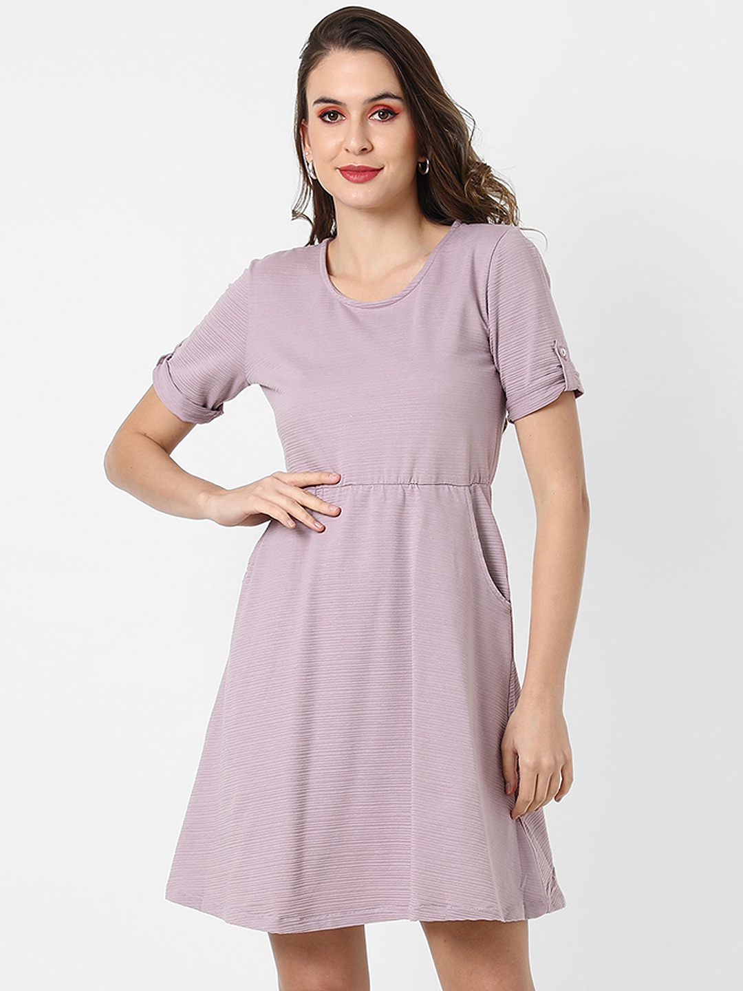 

Campus Sutra Women Solid Lavender A-Line Dress