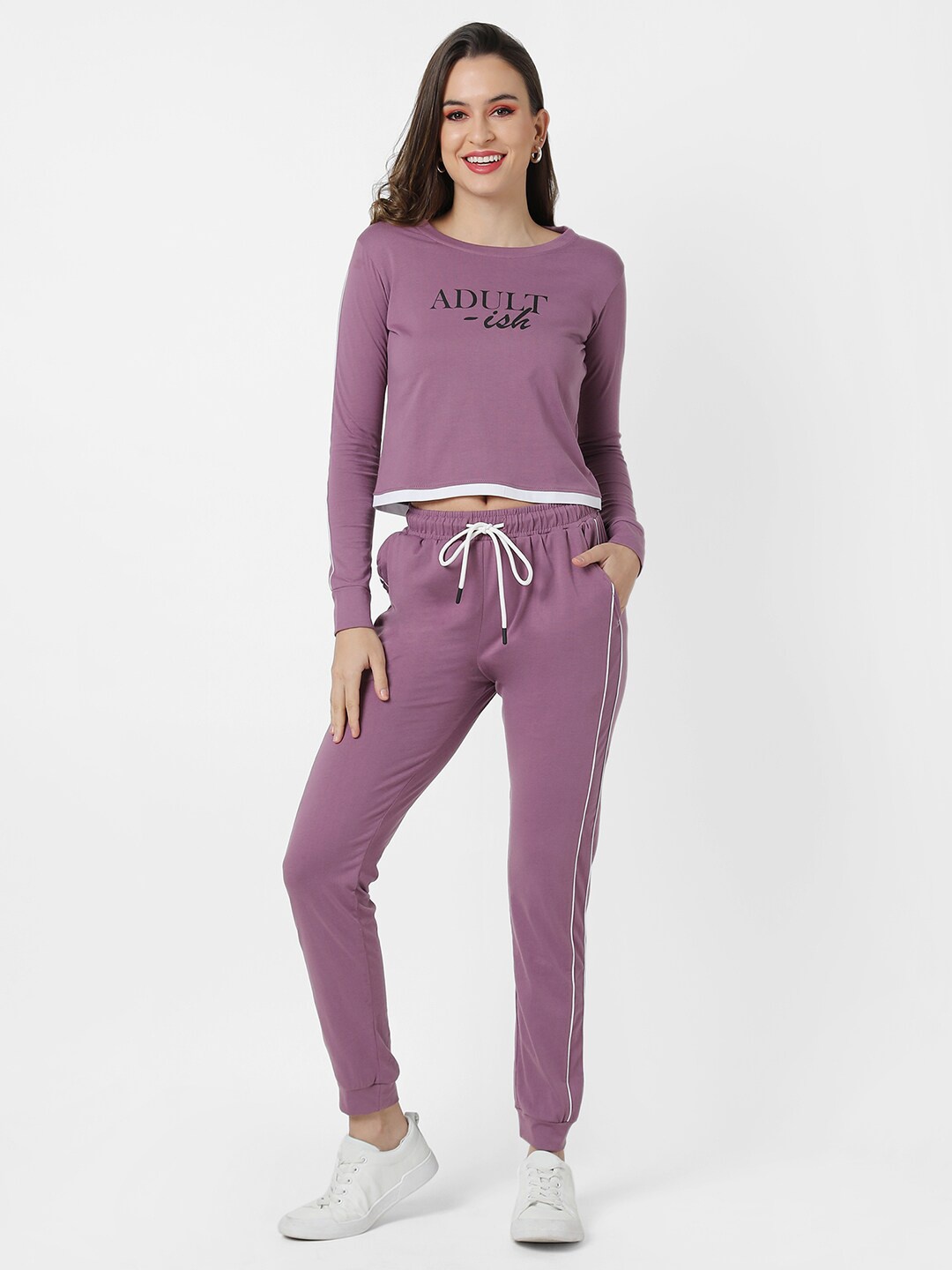 

Campus Sutra Women Purple Printed Cotton Co-Ords
