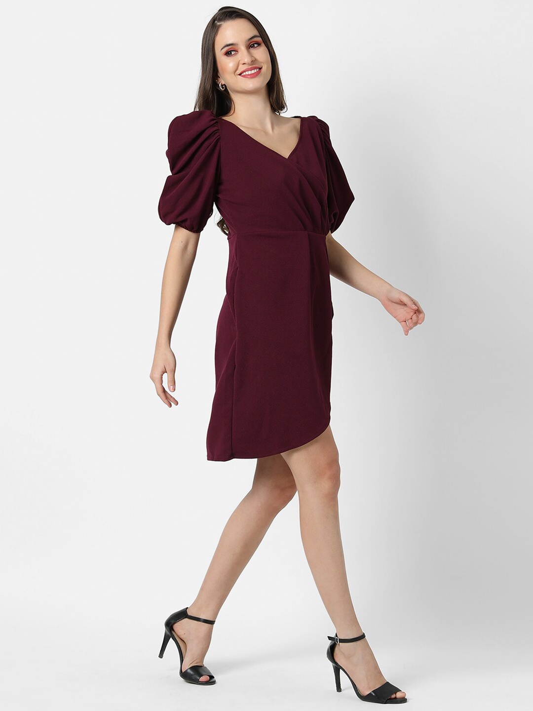 

Campus Sutra Women Maroon Solid Crepe Dress