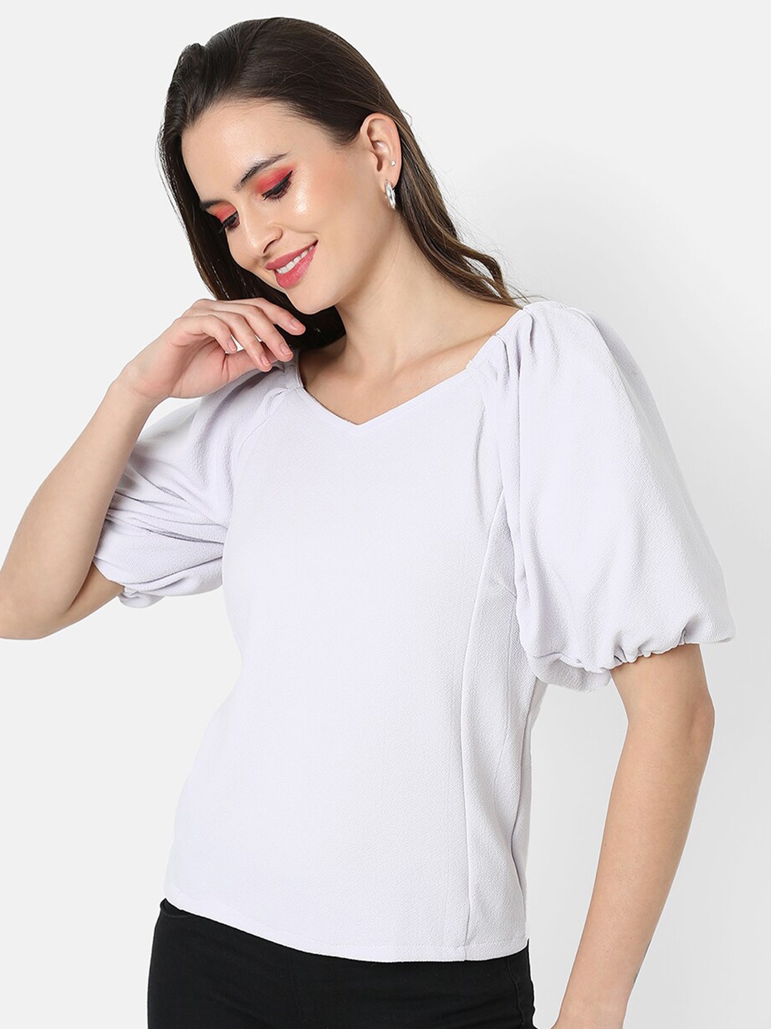 

Campus Sutra Women Purple Solid Crepe Top